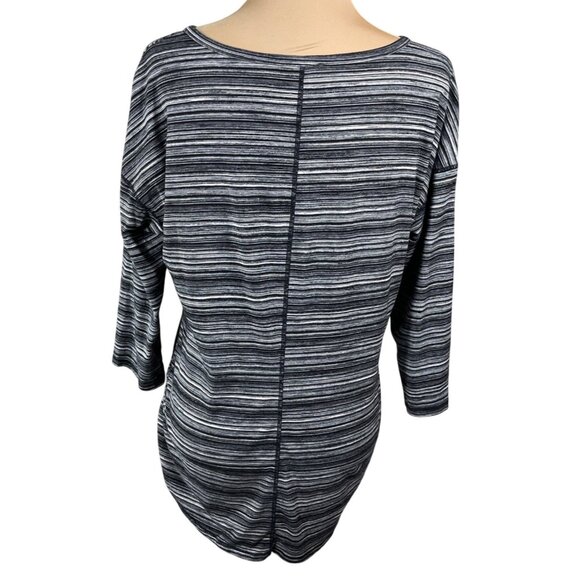 Talbots Ruched Side Top Stripe Black Stretch Cotton Blend Size M Medium - Picture 3 of 6